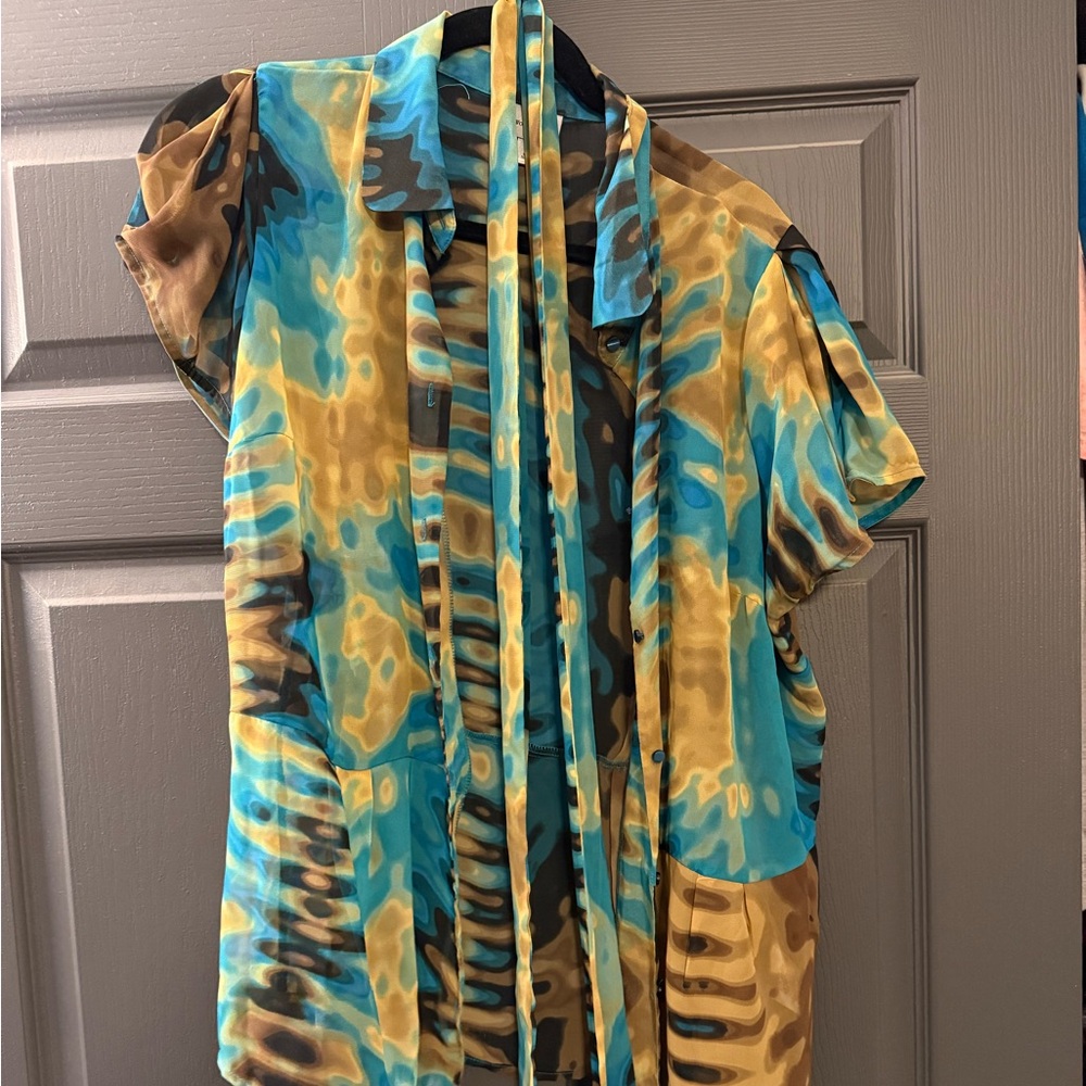 Worthington Blue and Gold Sheer Blouse